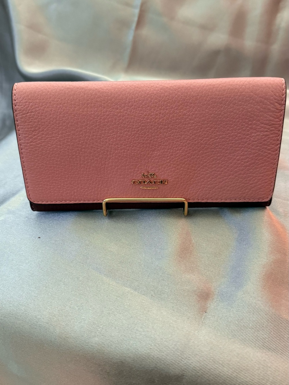 Coach Pink Pebbled Leather Continental Wallet with Gold Logo